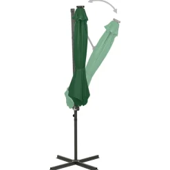 MAISON EXCLUSIVE - Parasol de jardin en porte-à-faux et mât et lumières led vert