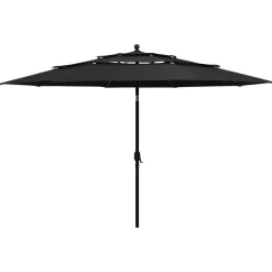 MAISON EXCLUSIVE - Parasol de jardin à 3 niveaux avec mât en aluminium noir 3,5 m