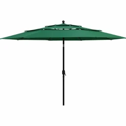 MAISON EXCLUSIVE - Parasol de jardin à 3 niveaux avec mât en aluminium vert 3,5 m