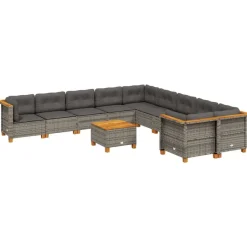 MAISON EXCLUSIVE - Salon de jardin 11 pcs avec coussins gris résine tressée