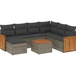 MAISON EXCLUSIVE - Salon de jardin 8 pcs avec coussins gris résine tressée