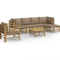 MAISON EXCLUSIVE - Salon de jardin 7 pcs avec coussins taupe bambou