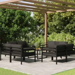 MAISON EXCLUSIVE - Salon de jardin 9 pcs avec coussins aluminium anthracite