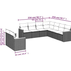 MAISON EXCLUSIVE - Salon de jardin 9 pcs avec coussins noir résine tressée