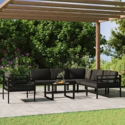 MAISON EXCLUSIVE - Salon de jardin 7 pcs avec coussins aluminium anthracite