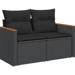MAISON EXCLUSIVE - Salon de jardin 11 pcs avec coussins noir résine tressée