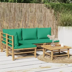 MAISON EXCLUSIVE - Salon de jardin 5 pcs avec coussins vert bambou