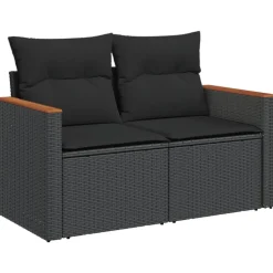 MAISON EXCLUSIVE - Salon de jardin 8 pcs avec coussins noir résine tressée