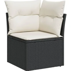 MAISON EXCLUSIVE - Salon de jardin 9 pcs avec coussins noir résine tressée