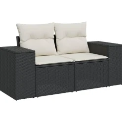 MAISON EXCLUSIVE - Salon de jardin 9 pcs avec coussins noir résine tressée
