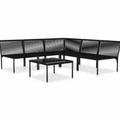MAISON EXCLUSIVE - Salon de jardin 6 pcs avec coussins noir pvc