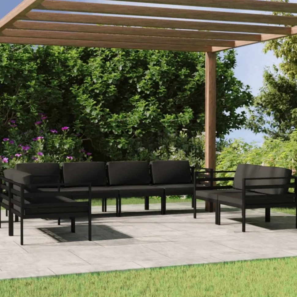 MAISON EXCLUSIVE - Salon de jardin 8 pcs avec coussins aluminium anthracite