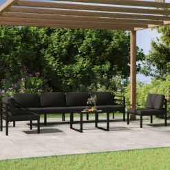 MAISON EXCLUSIVE - Salon de jardin 7 pcs avec coussins aluminium anthracite