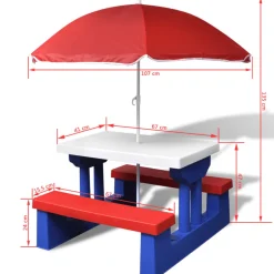 MAISON EXCLUSIVE - Table et bancs de pique-nique avec parasol pour enfants