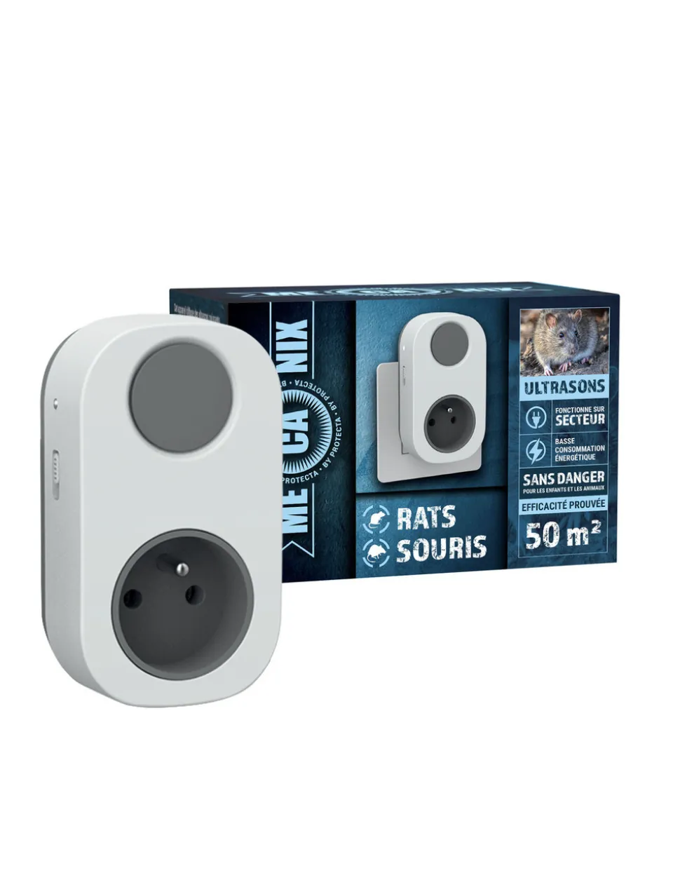 MECANIX - Prise répulsive ultrasons rats et souris 50m² - mecanix
