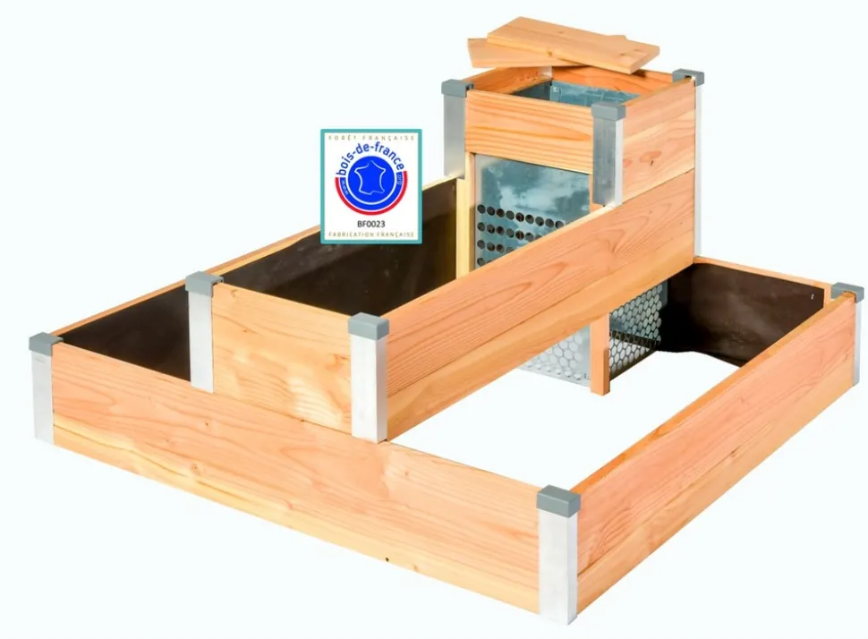 MON PETIT POTAGER - Carré potager autonome en bois Douglas L100 x l95 x H54 cm - Composteur intégré - Epaisseur 19mm