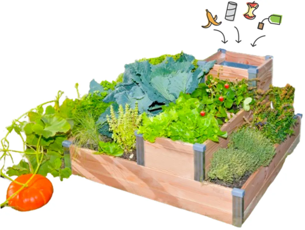 MON PETIT POTAGER - Carré potager autonome en bois Douglas L100 x l95 x H54 cm - Composteur intégré - Epaisseur 19mm