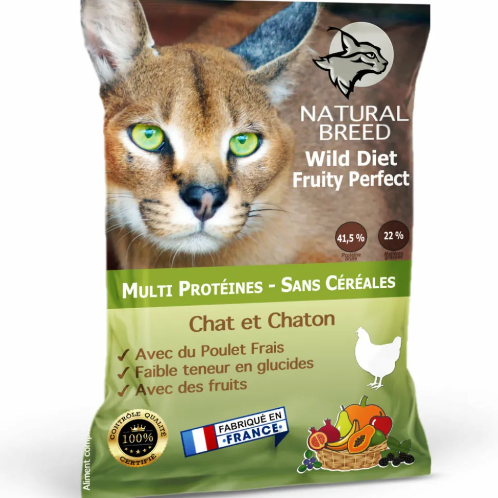 NATURAL BREED - Wild diet fruity perfect cat (poulet frais) - Croquettes pour chat & chaton sans céréales, peu de glucides - 2kg