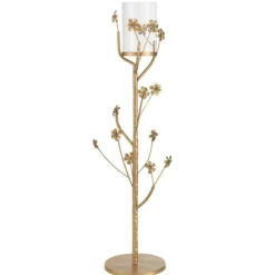 PARIS PRIX - Bougeoir design en métal "curama" 79cm or