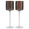 PARIS PRIX - Lot de 2 photophores sur pied "verre rayé" 30cm marron