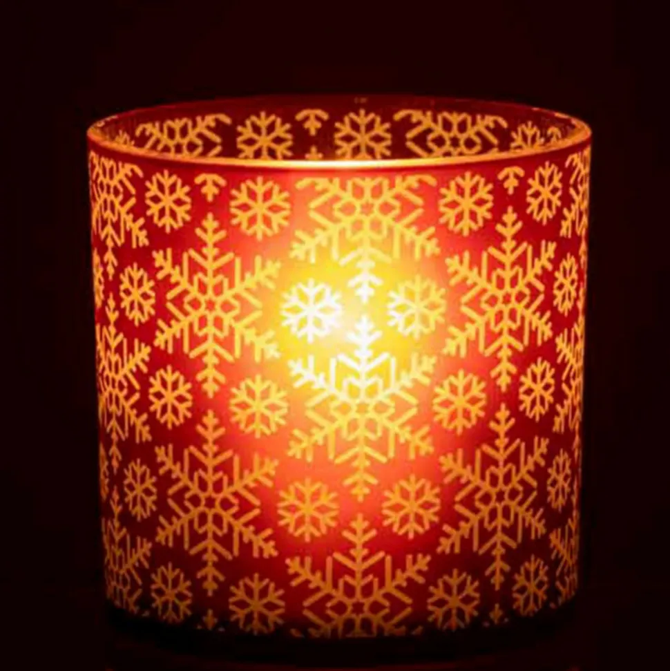 PARIS PRIX - Photophore design en verre "neige" 15cm rouge