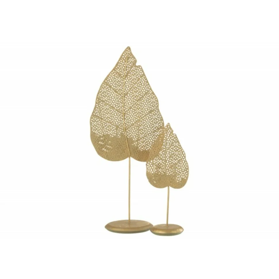 PARIS PRIX - Photophore sur pied "feuille métal" 50cm or