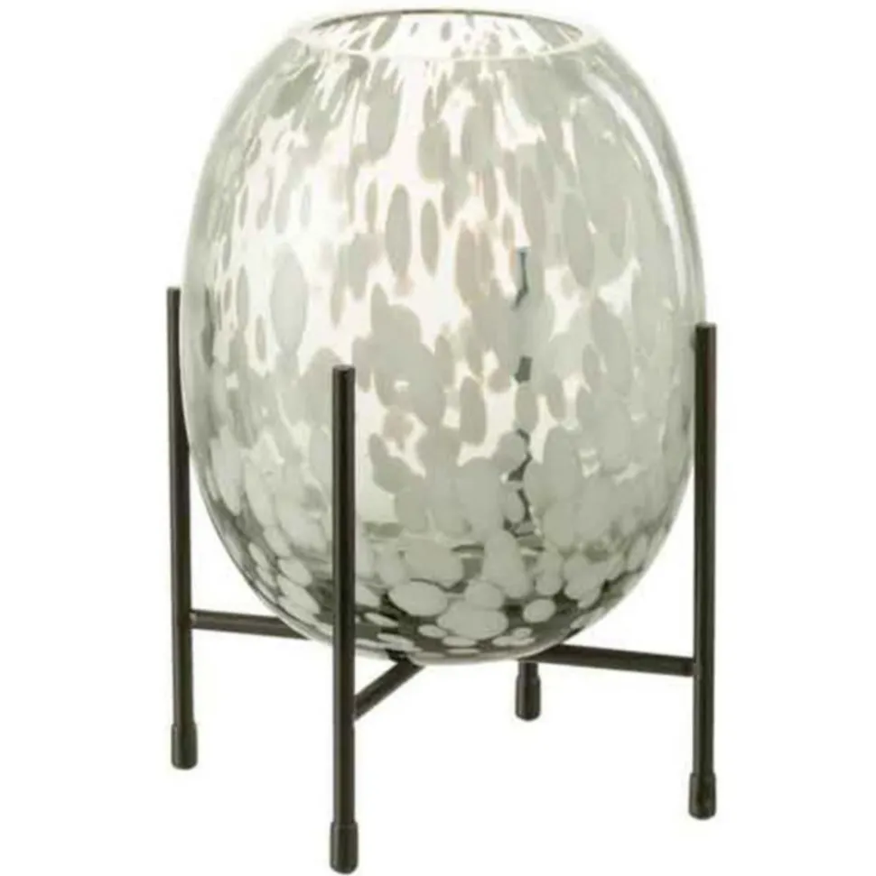 PARIS PRIX - Vase sur pied design "tâche" 22cm gris & blanc