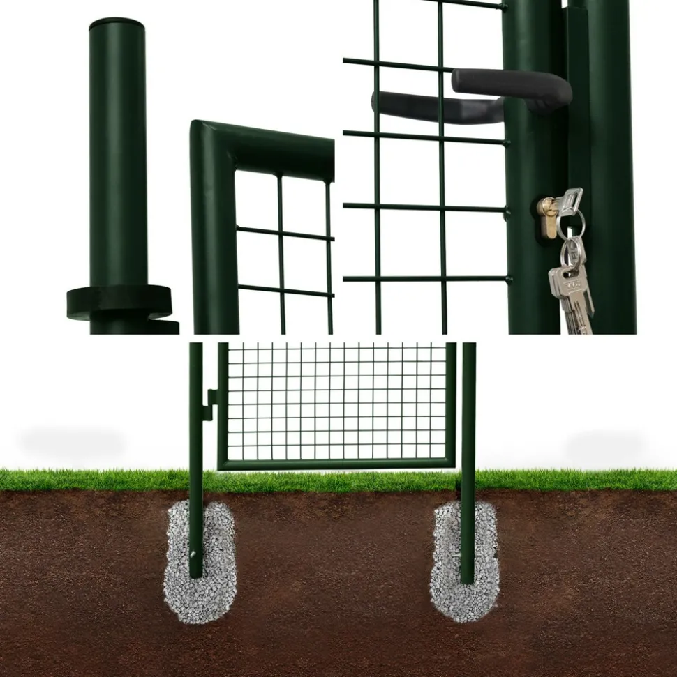 Portillon de jardin en métal vert. Double sens d'ouverture. Avec serrure.150x87cm