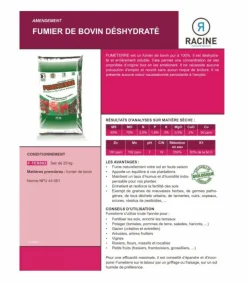 RACINE - Fumier bovin déshydraté, sac de 25 kg - f-ter002