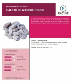 RACINE - Paillage minéral galet marbre rouge 40-60mm, sac 20kg - f-pai071