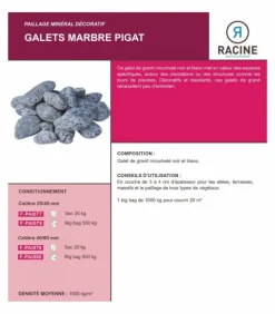 RACINE - Paillage minéral galet marbre pigat 40-60mm, sac de 20 kg - f-pai078