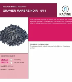 RACINE - Paillage minéral gravier marbre noir 6-14mm, big bag 500 kg - f-pai067