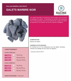 RACINE - Paillage minéral galet marbre noir 24-40mm, big bag 500 kg - f-pai014
