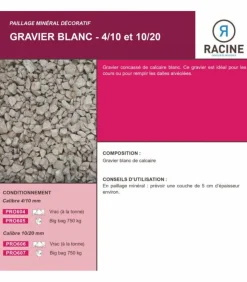 RACINE - Paillage minéral gravier blanc 10/20mm, big bag 750 kg - pro607
