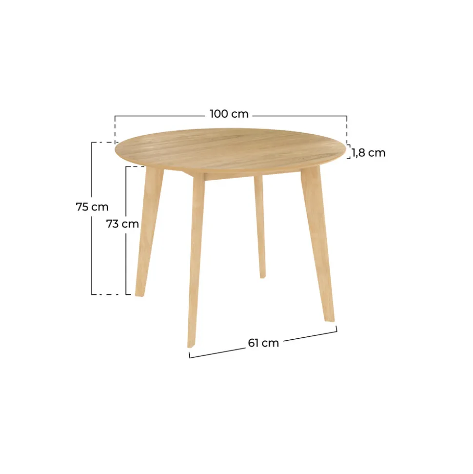 RENDEZ-VOUS DÉCO - Réno - table ronde 4 personnes en bois clair d100 cm