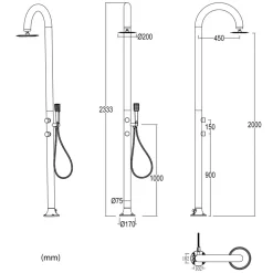SINED - Douche blanche alu avec led douchette et capteur sans batterie