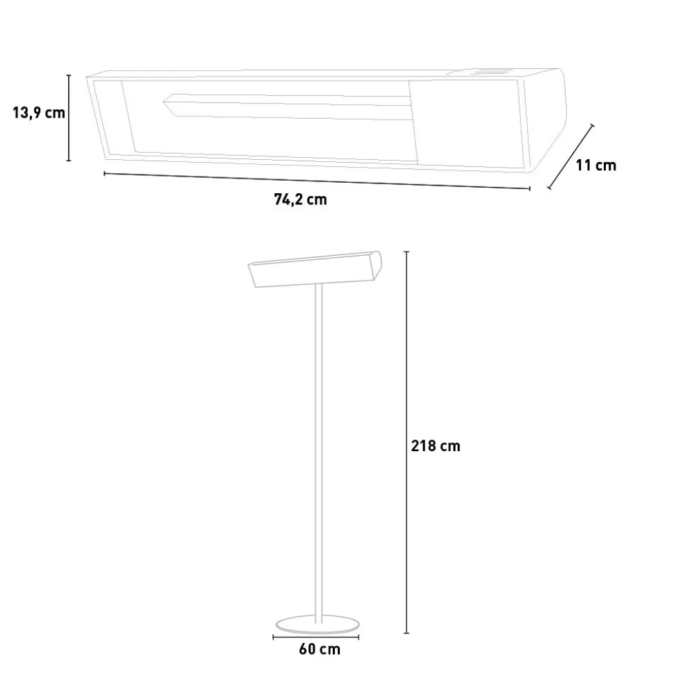 SINED - Radiateur infrarouge wifi avec pôle 2000w verre noir chaud sined