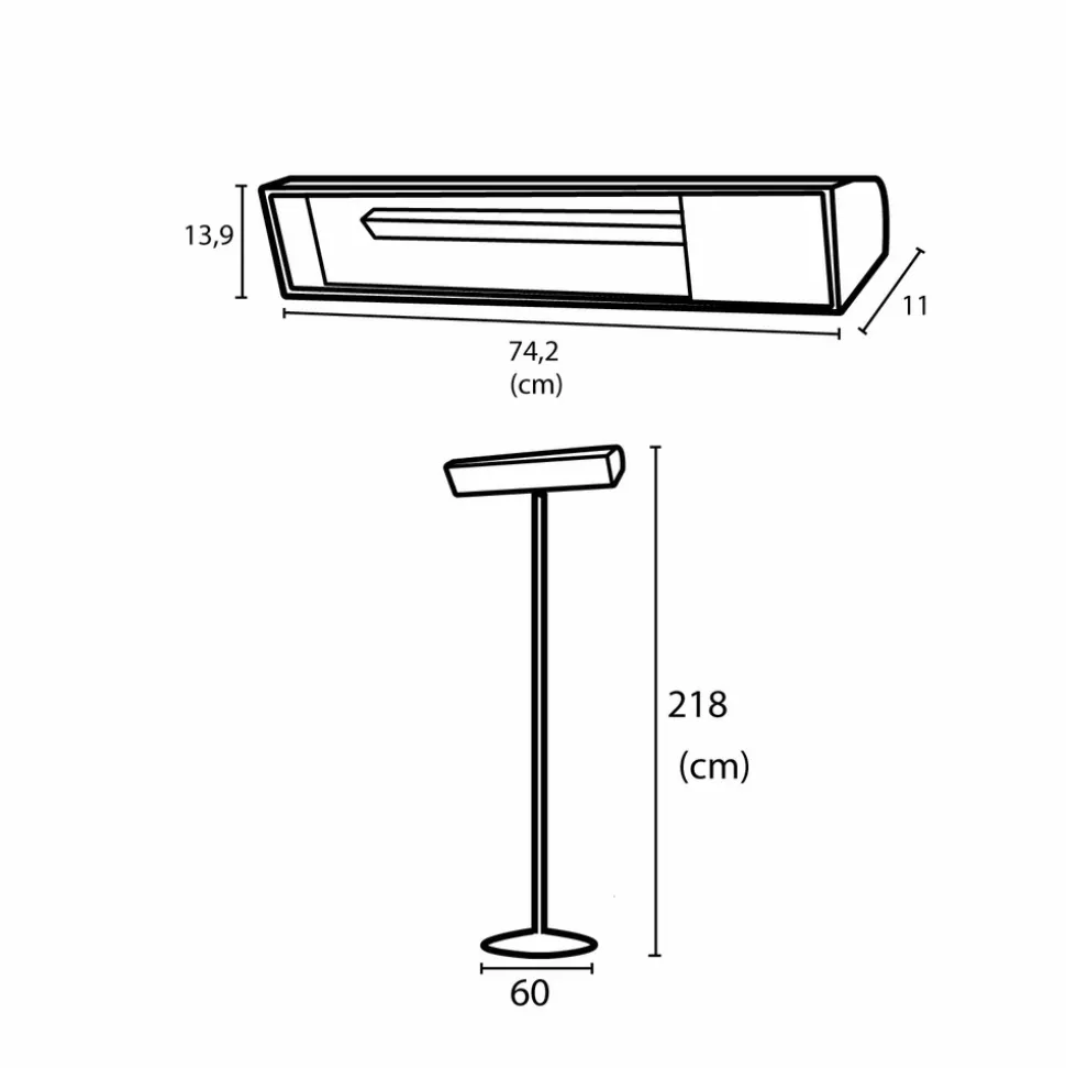SINED - Radiateur infrarouge wifi avec pôle 2000w verre noir chaud sined