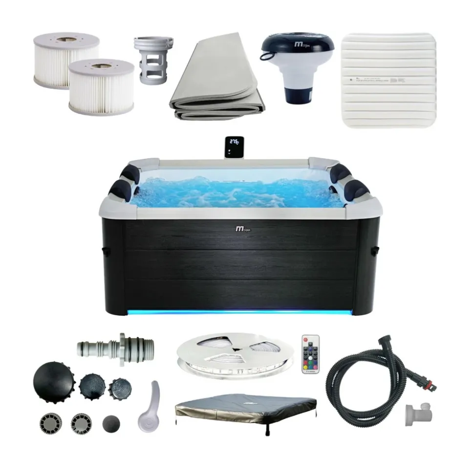 Spa rigide oslo plus mspa 6 personnes gris. 4 coussins. Bâche incluse. Hydromassages système. 180 x 180 x 65 cm