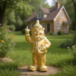STOOBZ - Nain de jardin en résine doigt d'honneur 7 x 8 x 20 cm doré