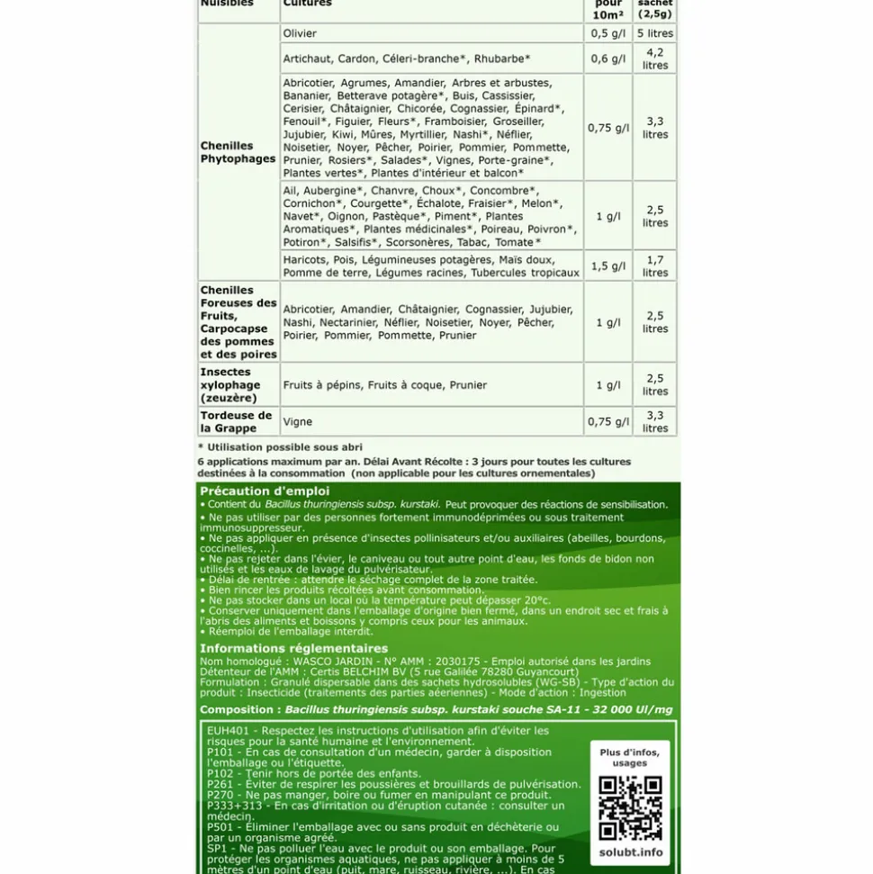 TOUT POUR LES NUISIBLES - Solubtk | 90 g - 120 litres | bacillus thuringiensys kurstaki