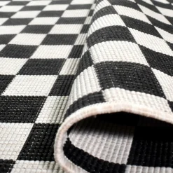 UNAMOURDETAPIS - Tapis extérieur, kilim reversible 120x170 motif damier a reversible noir et blanc