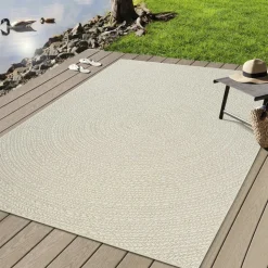 UNAMOURDETAPIS - Tapis extérieur intérieur 140x200 lyn13 rezy aspect jute motif rond ton sur ton