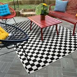UNAMOURDETAPIS - Tapis extérieur, kilim reversible 160x230 motif damier a reversible noir et blanc