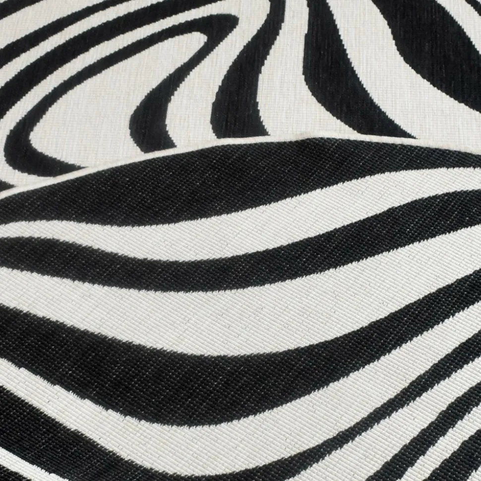 UNAMOURDETAPIS - Tapis rond d'extérieur, kilim reversible 160x230 al reversible noir et blanc
