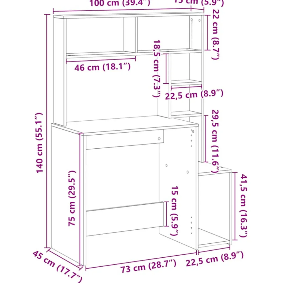 VIDAXL - Bureau avec étagères chêne fumé 100x45x140 cm bois d'ingénierie