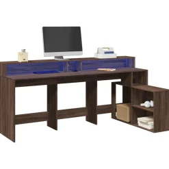 VIDAXL - Bureau et lumières led chêne marron bois d'ingénierie