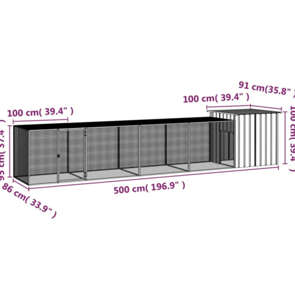 VIDAXL - Cage pour poules gris 500x91x100 cm acier galvanisé