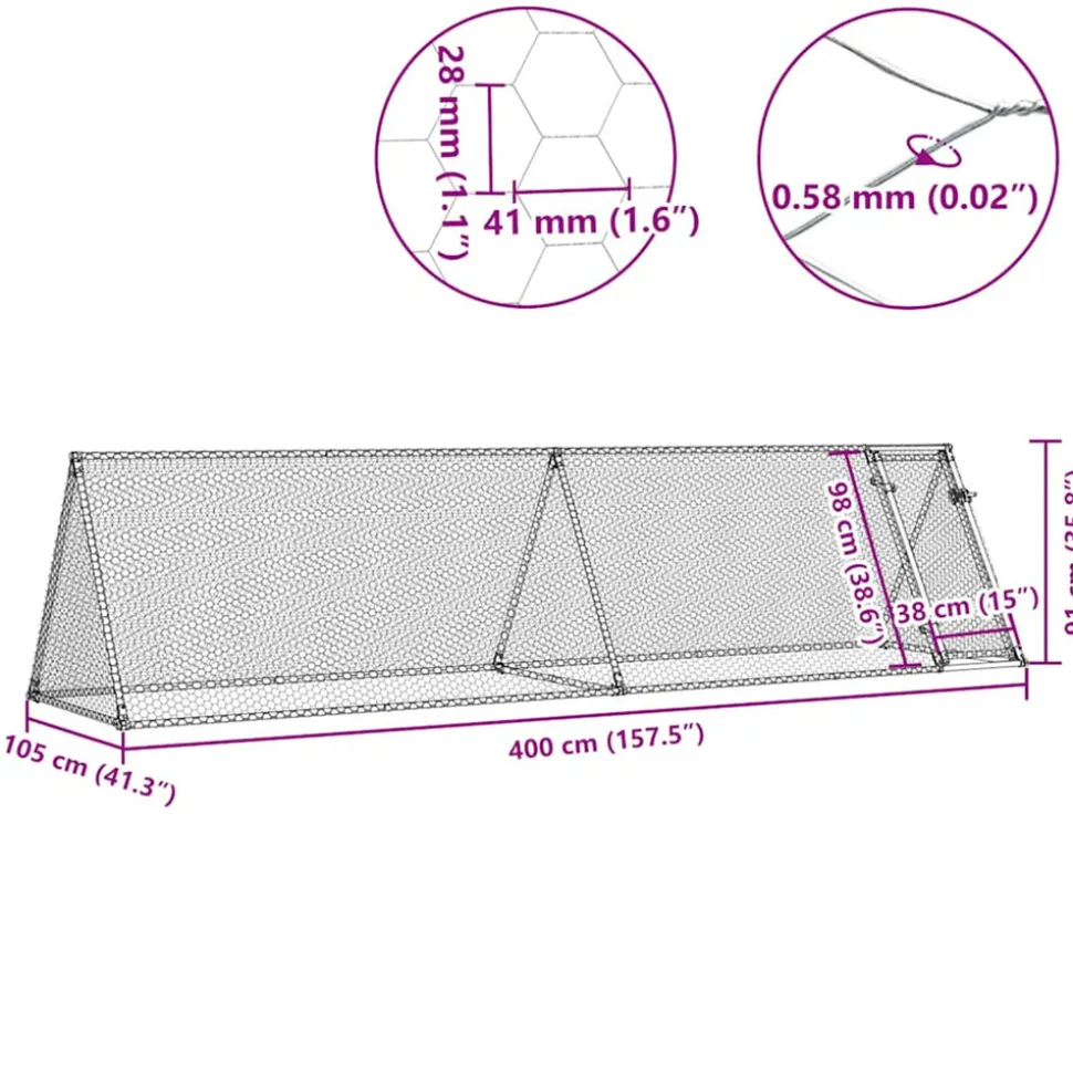 VIDAXL - Cage pour poules argenté 400x105x91 cm acier galvanisé