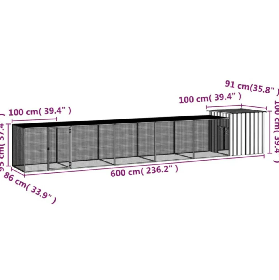 VIDAXL - Cage pour poules gris 600x91x100 cm acier galvanisé